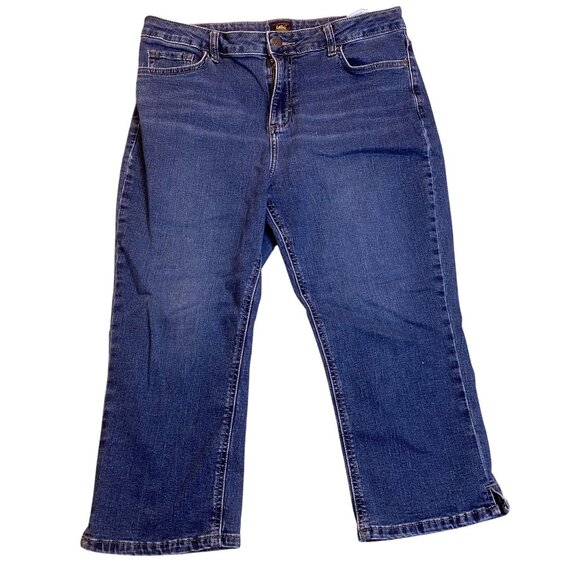 Lee Denim - Lee Womens Capri Jeans Size 14 Medium Blue Denim Straight Cropped Stretch Casual